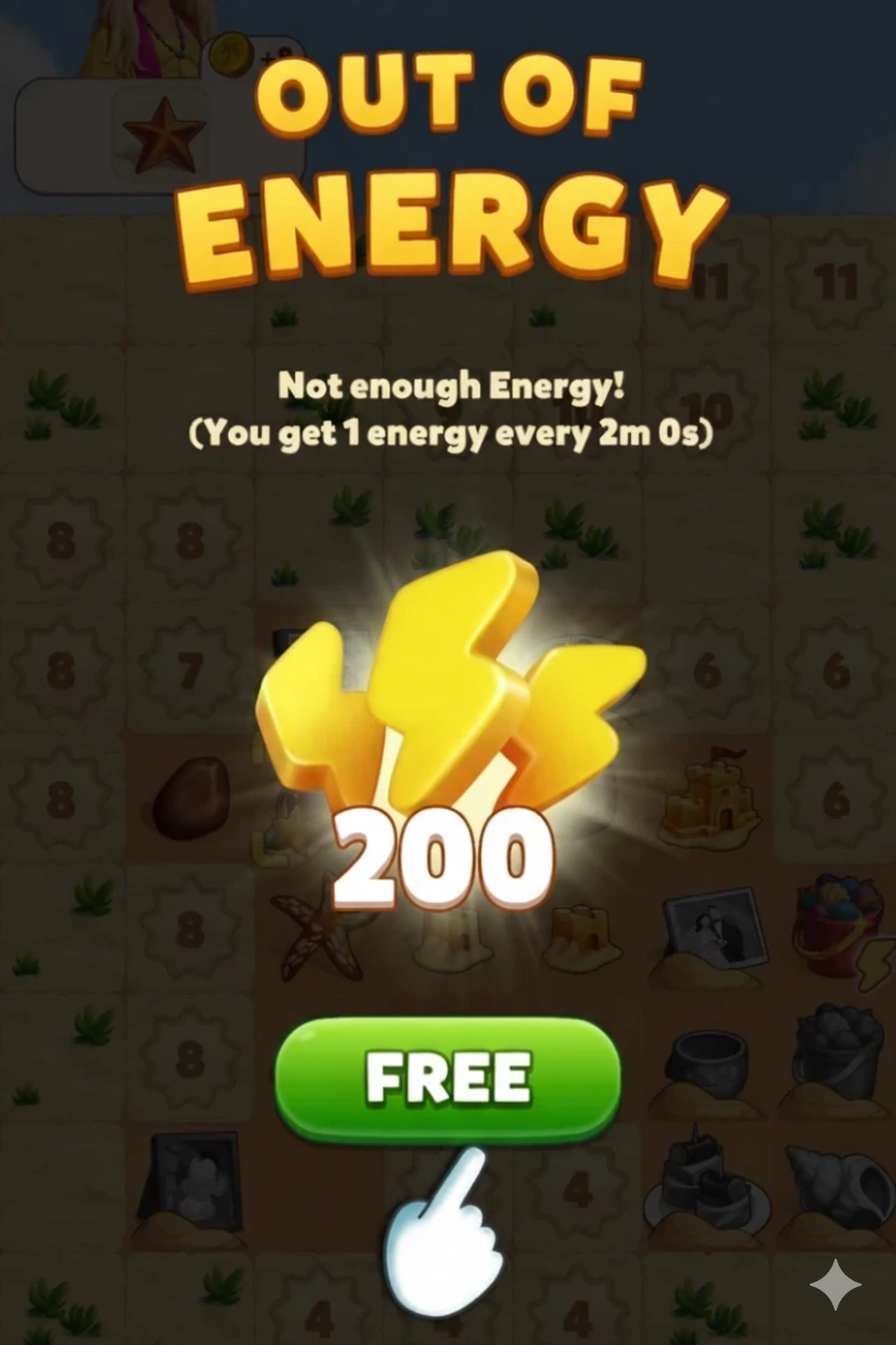Travel Town gameplay showing free energy being claimed